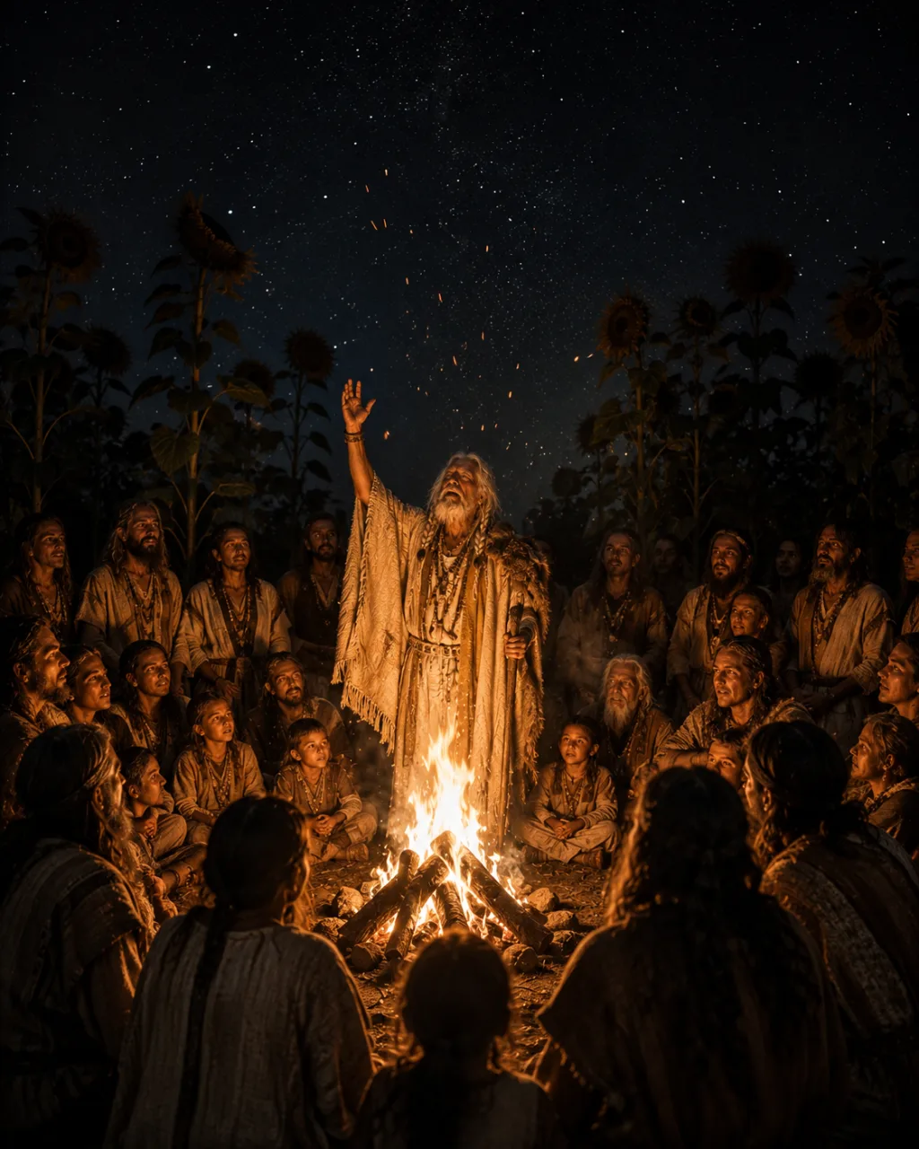 Yorokama Eyroshika transmettant les chants autour du feu